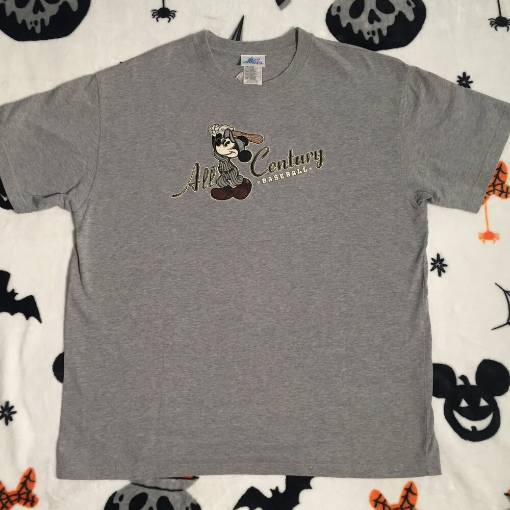 Disney Parks Vintage All Century Mickey Mouse Baseball Gray Tshirt Size XL